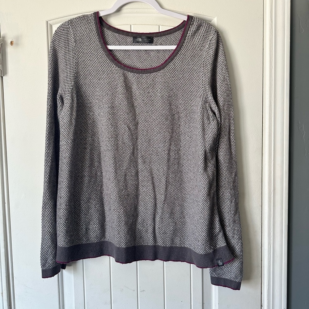 The North Face Gray Baselayer w/ Plum Trim Cashmere-Wool-Cotton Sweater Knit XL